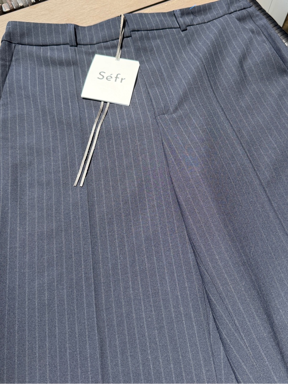 Séfr Flavio Pinstripe Trousers 32/32 M Navy Virgin Wool Blend NWT Dress Pants - Picture 1 of 16